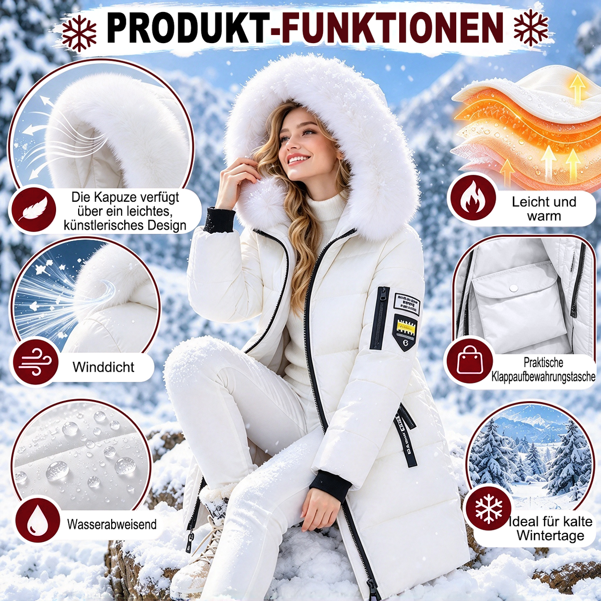🔥 LETZTER TAG – 80% RABATT 🔥 ❄️ Warmer Damen-Daunenmantel mit Kapuze und abnehmbarem Kunstfellkragen