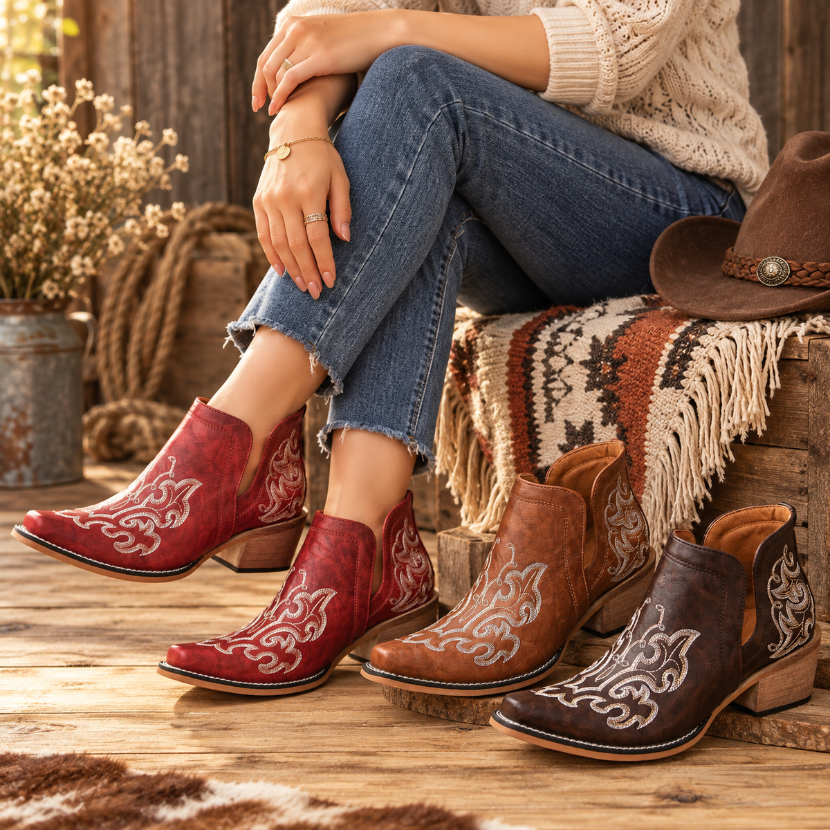 Damen-Western-Stiefeletten mit Stickerei – Produktansicht 4