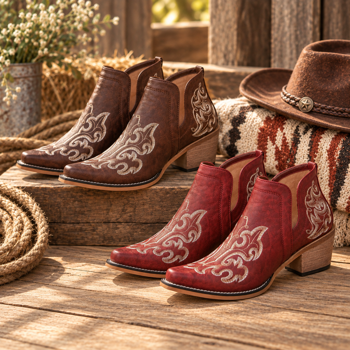 Damen-Western-Stiefeletten mit Stickerei – Produktansicht 5